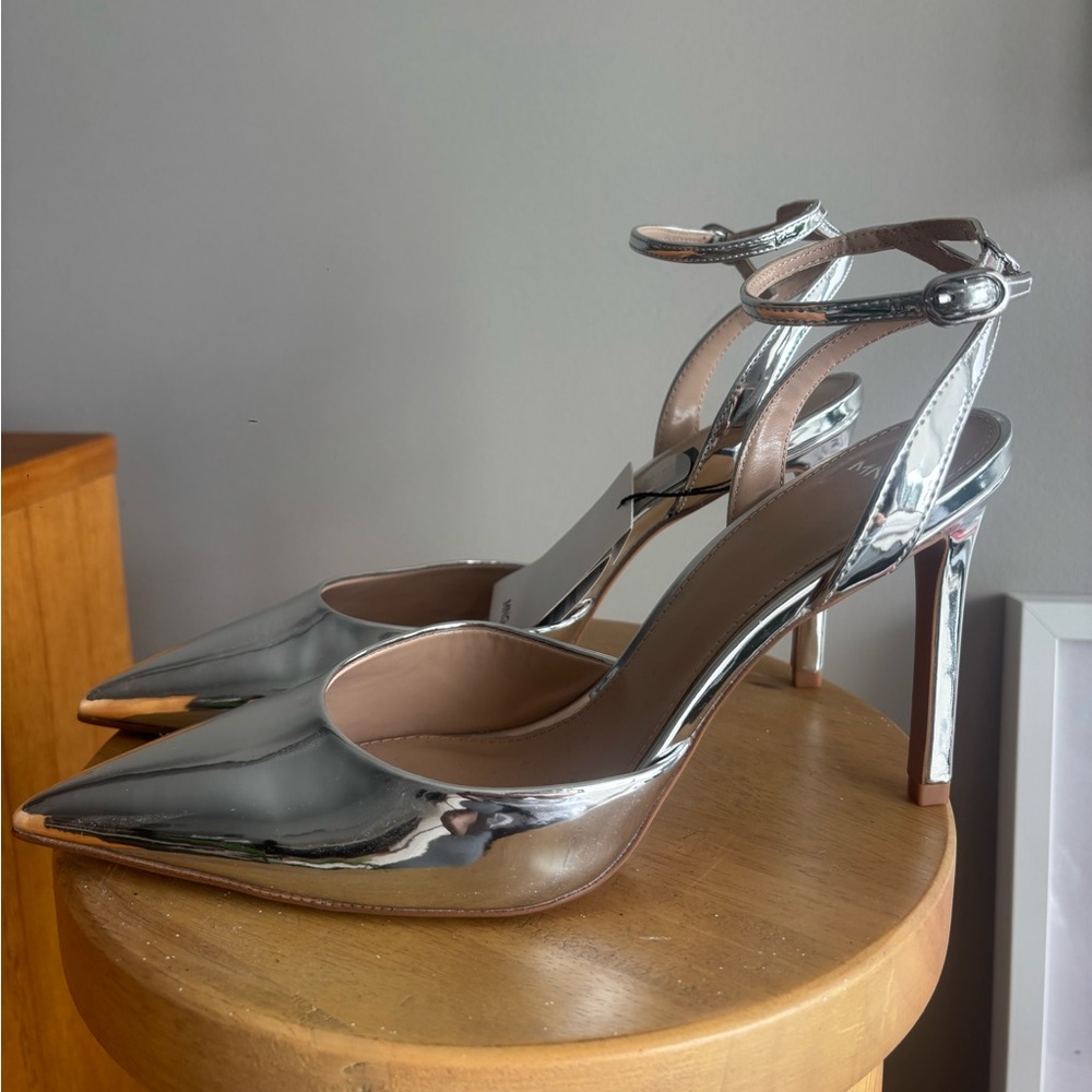 MANGO silver metallic stiletto heels